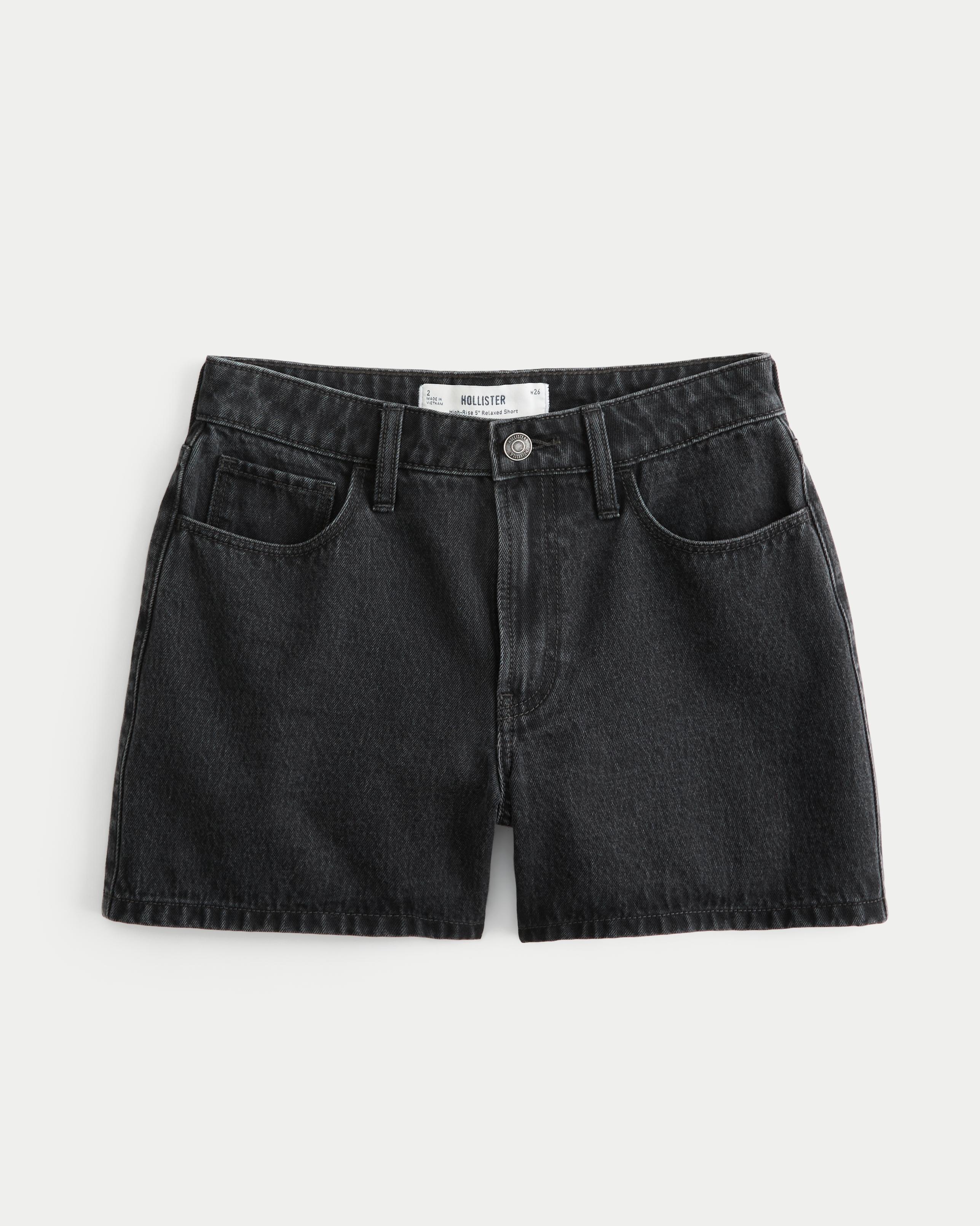 High-Rise Washed Black Relaxed Denim Shorts 5" Product Image