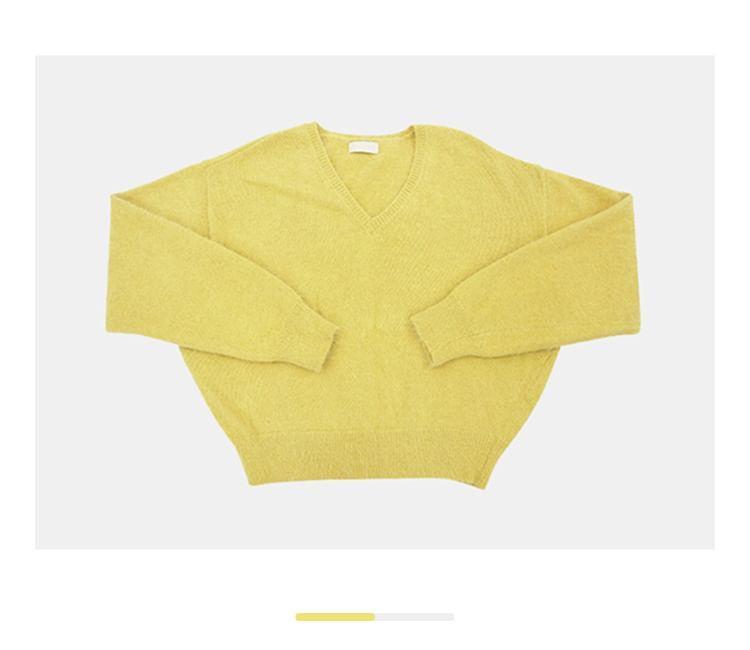 V-Neck Plain Fluffy Cropped Oversized Sweater Product Image