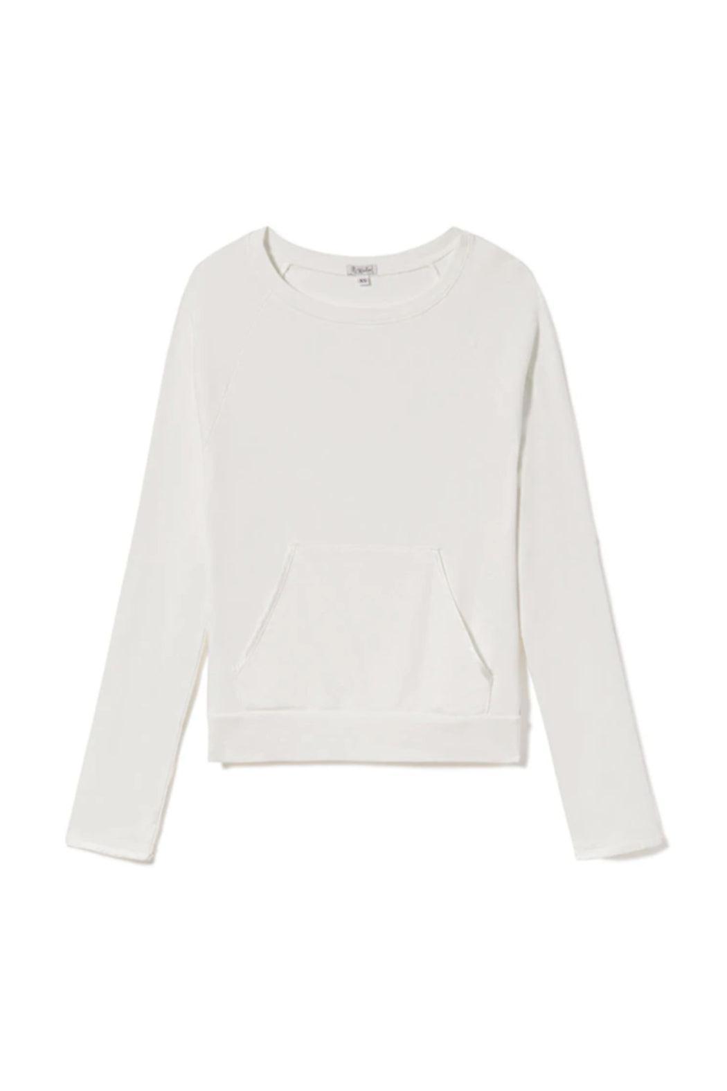 BECCA LONG-SLEEVE SEMI CROP RIB SWEATSHIRT WITH SATIN TRIMED POCKETS Female Product Image