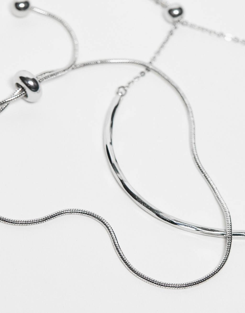 ASOS DESIGN pack of 2 bracelets with simple toggle detail in silver tone Product Image