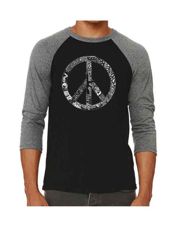 La Pop Art Peace, Love and Music Mens Raglan Word Art T-shirt Product Image