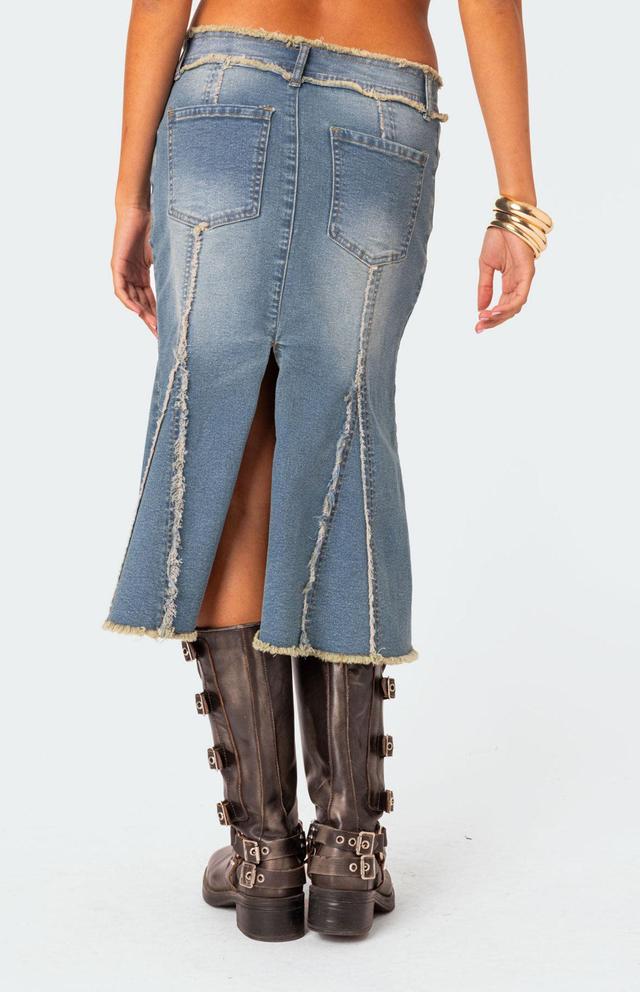 Edikted Women's Arabella Distressed Denim Midi Skirt Product Image