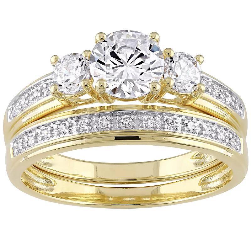 Stella Grace 18k Gold Over Silver Cubic Zirconia 3-Stone Bridal Ring Set, Womens Gold Tone Product Image