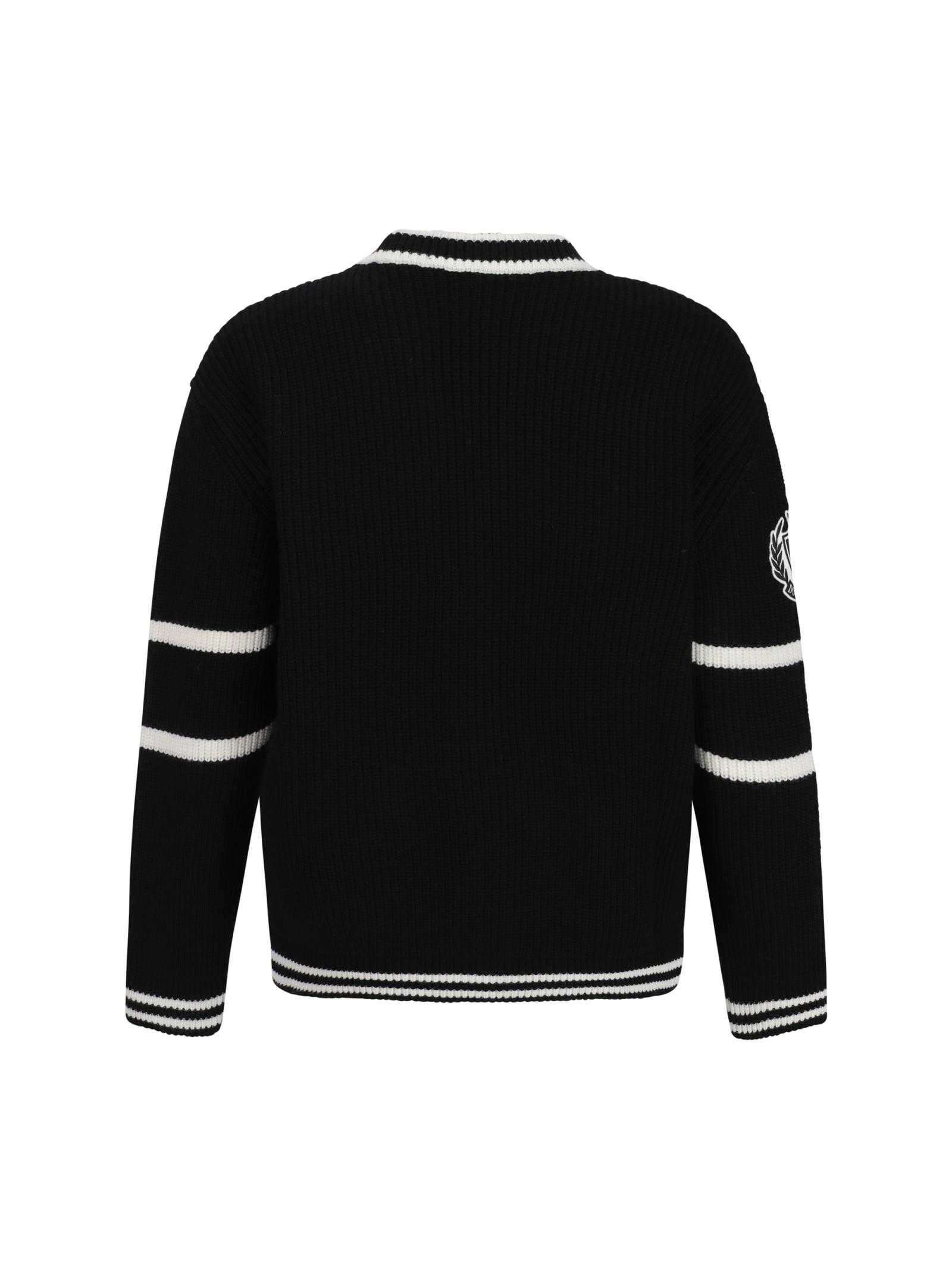 Intarsia-knit Cardigan In Nero Product Image