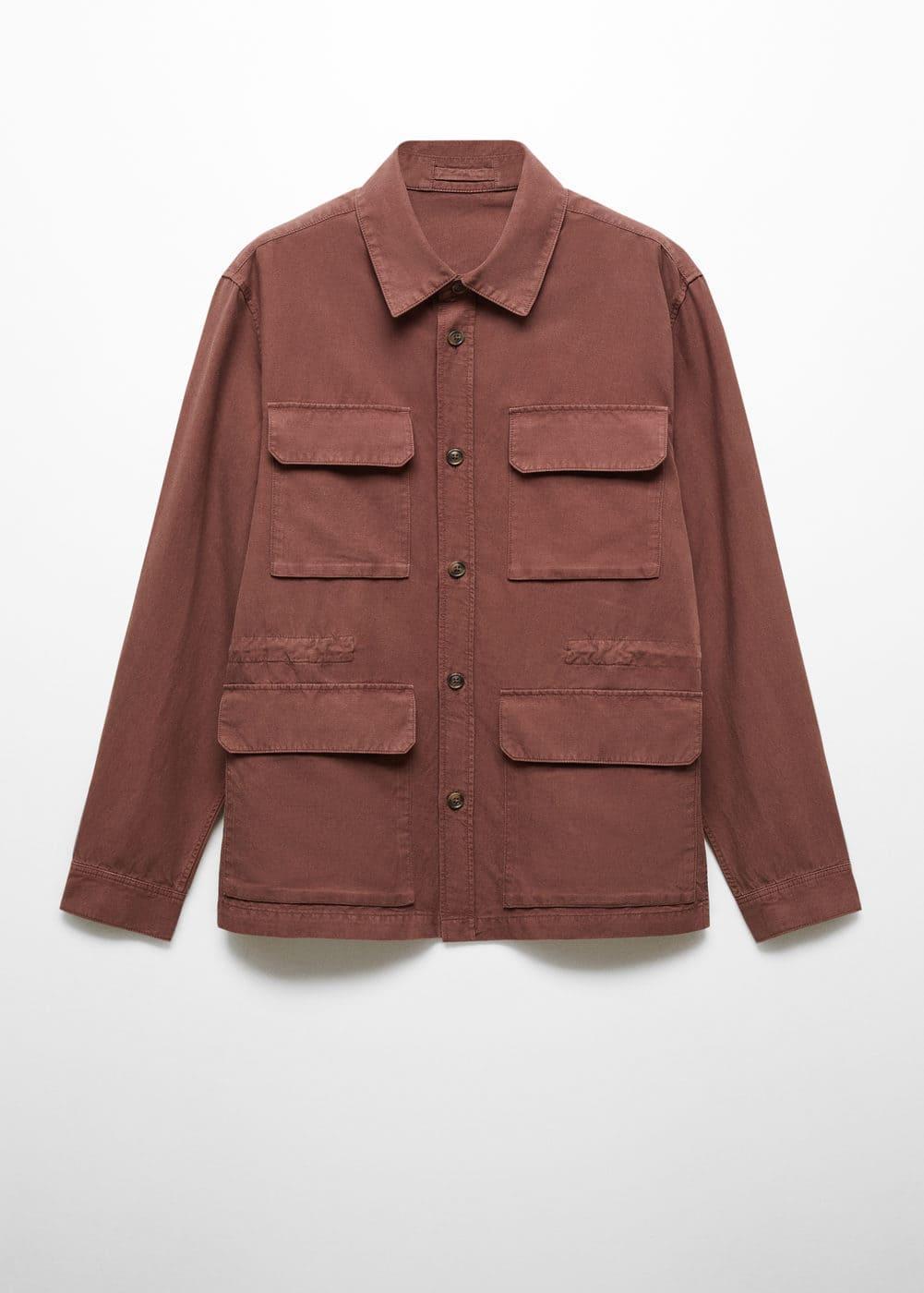 MANGO MAN - Linen overshirt with pockets burgundyMen Product Image