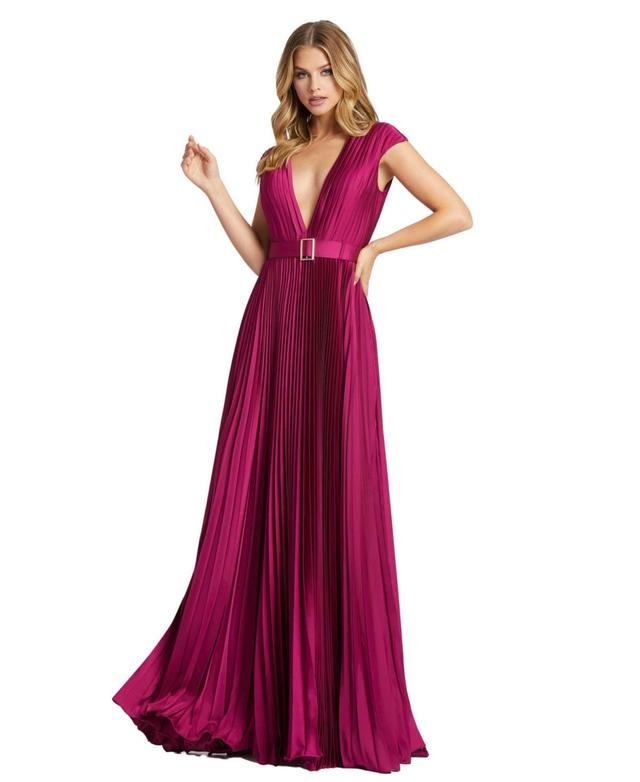 Womens Ieena Pleated Plunge Neck Belted Satin Gown Product Image