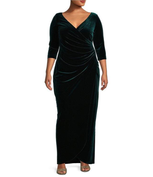 Alex Evenings Plus Size Long Sleeve V-Neck Tulip Hem Velvet Dress Product Image