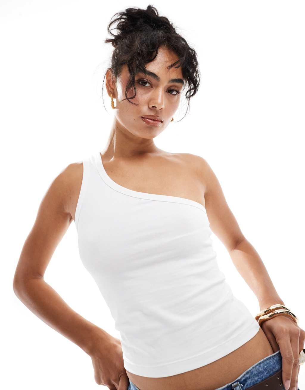 Mango one shoulder top in white Product Image