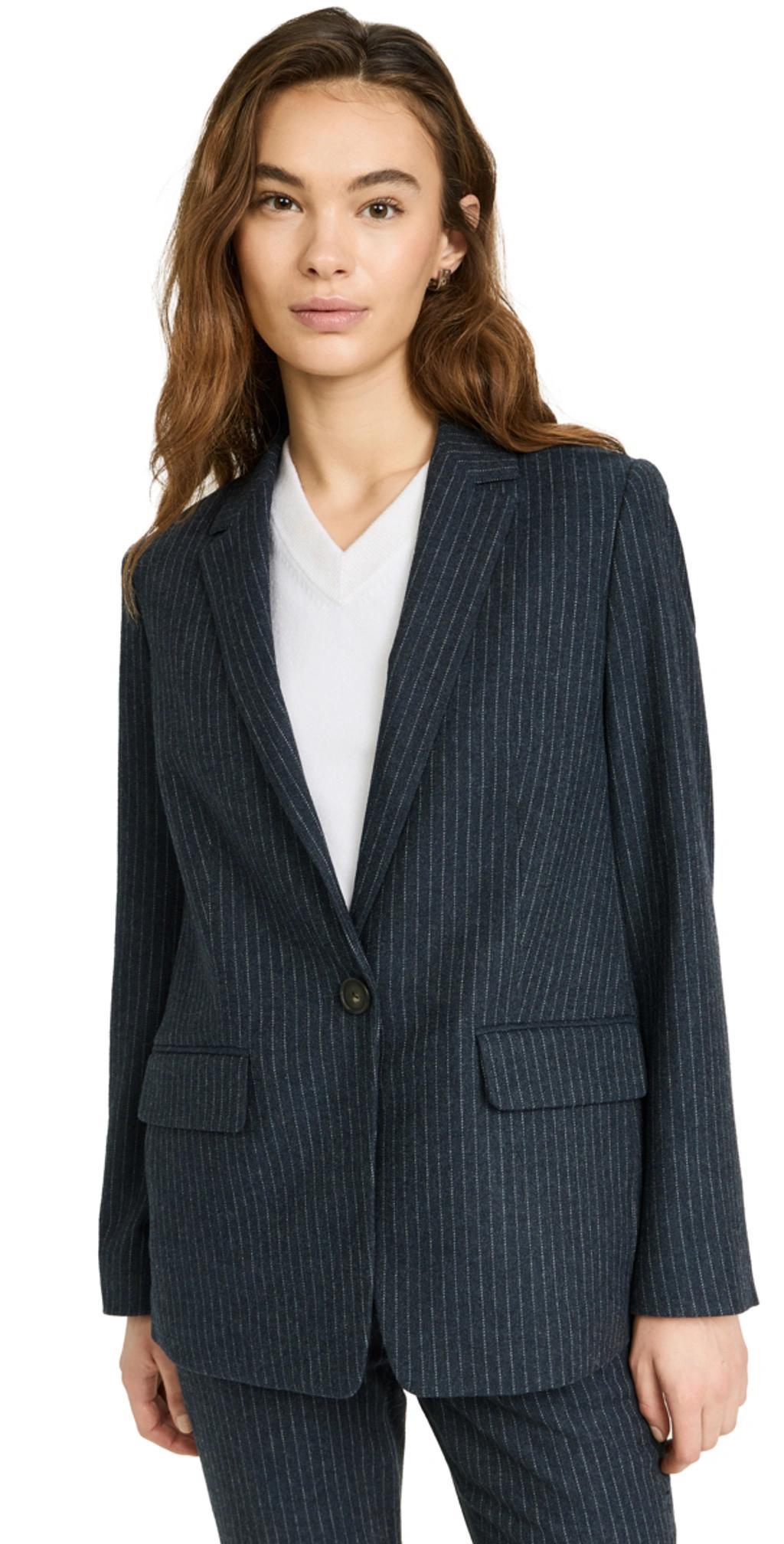 Pinstripe Flannel Blazer In Blue Product Image