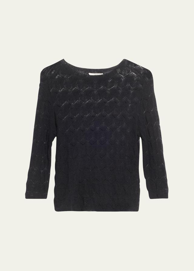 Fine Lace 3/4-Sleeve Crewneck Top Product Image