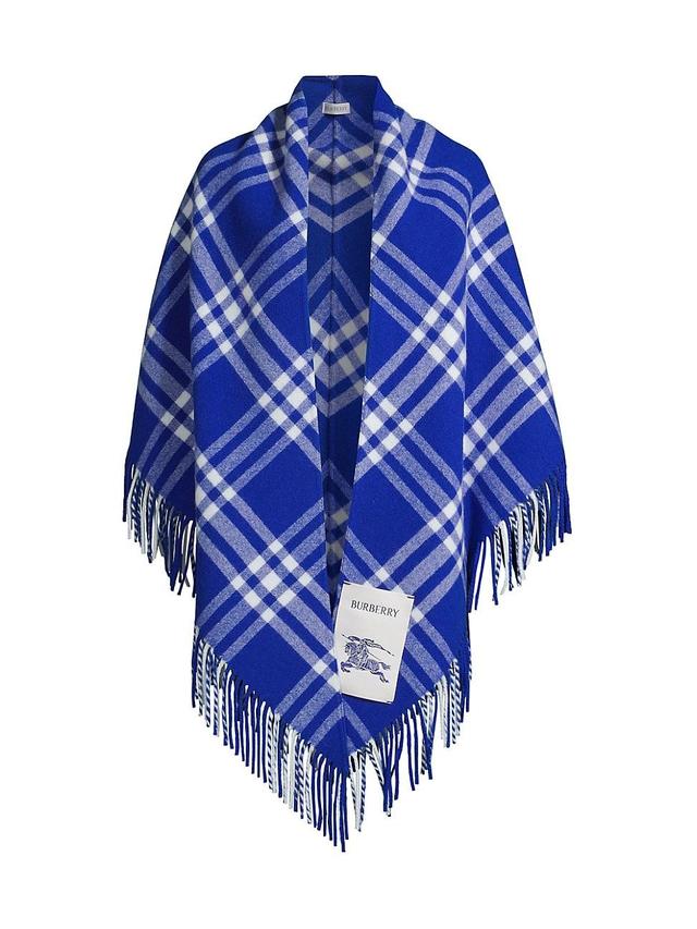 Womens Check Fringe Wool Cape Product Image