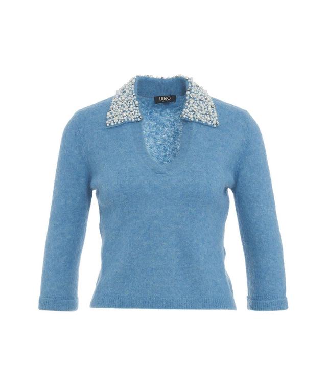 Knitted sweater with pearl collar Product Image