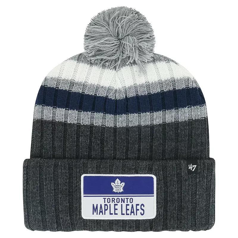 Mens 47 Gray Toronto Maple Leafs Stack Patch Cuffed Knit Hat with Pom Product Image