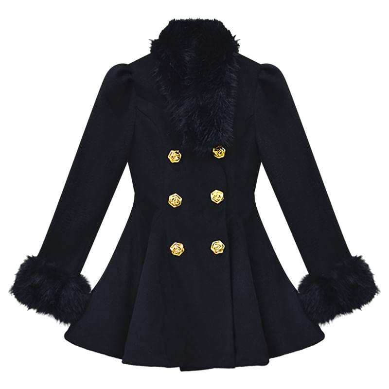 Plain Peplum Long Double-Breasted Coat Product Image