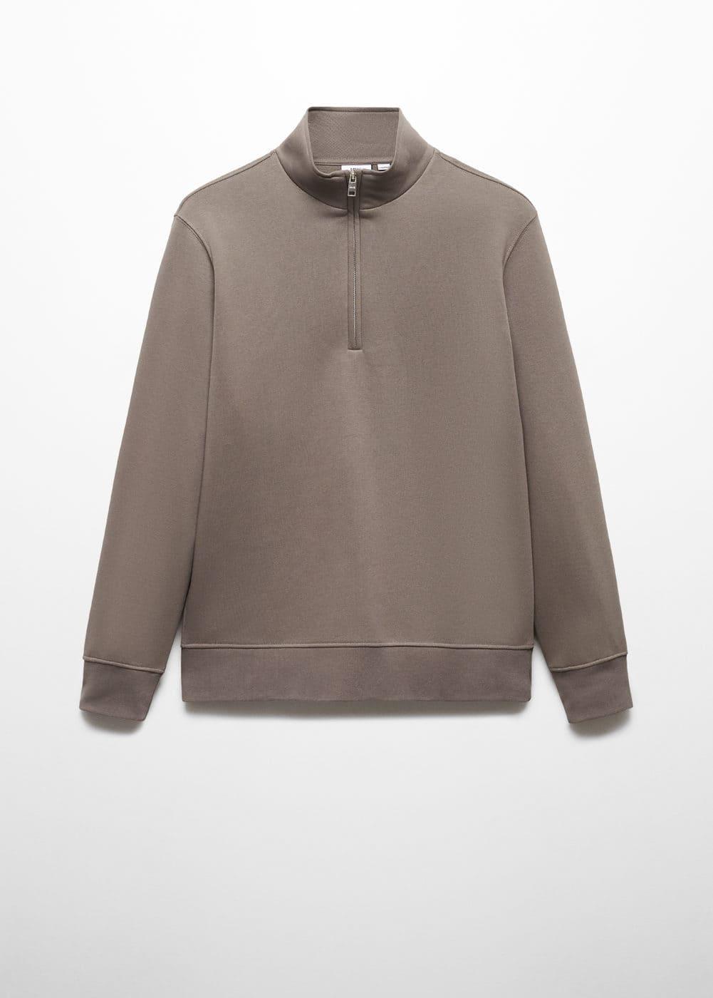 MANGO MAN - Cotton sweatshirt with zipper neck mink greyMen Product Image