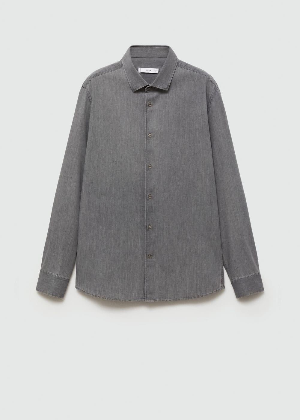 MANGO MAN - Regular-fit cotton chambray shirt denim greyMen Product Image