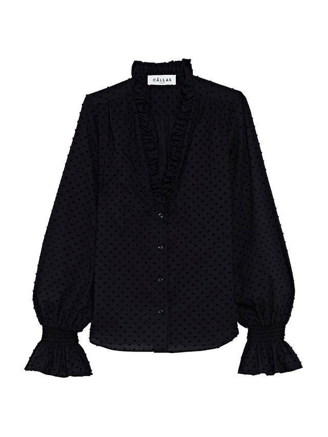 Womens Sade Ruffled Neckline Button Front Blouse Product Image