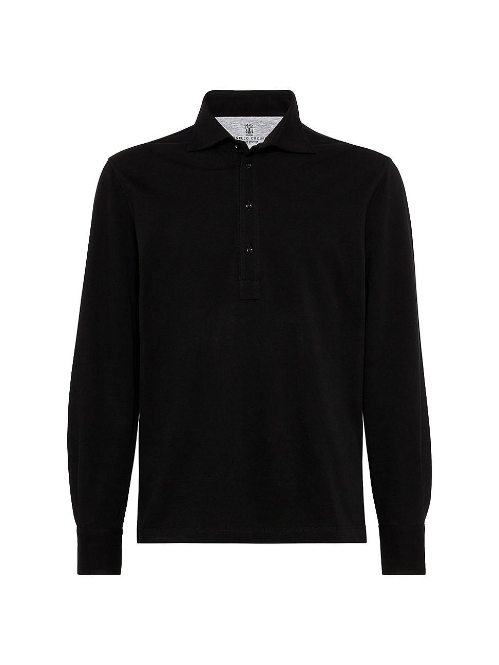 Brunello Cucinelli Long Sleeve Cotton Piqu Polo Product Image