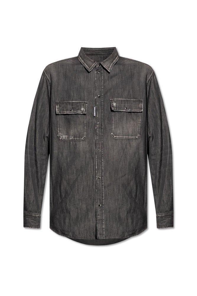 DSQUARED2 Distressed Denim Shirt In Grey Product Image