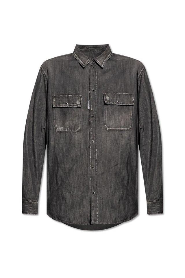 DSQUARED2 Distressed Denim Shirt In Grey Product Image