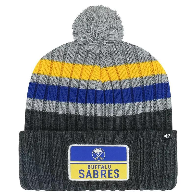 Mens 47 Gray Buffalo Sabres Stack Patch Cuffed Knit Hat with Pom Product Image