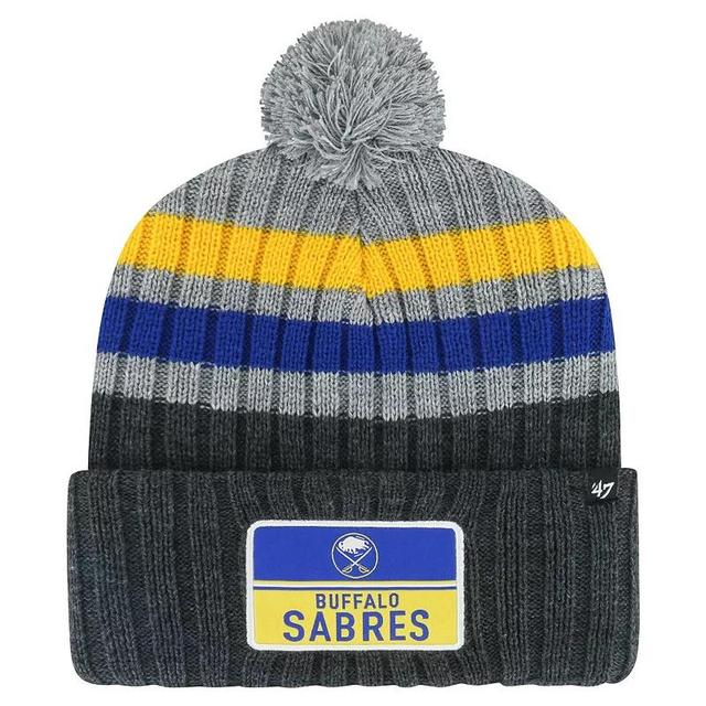 Mens 47 Gray Buffalo Sabres Stack Patch Cuffed Knit Hat with Pom Product Image