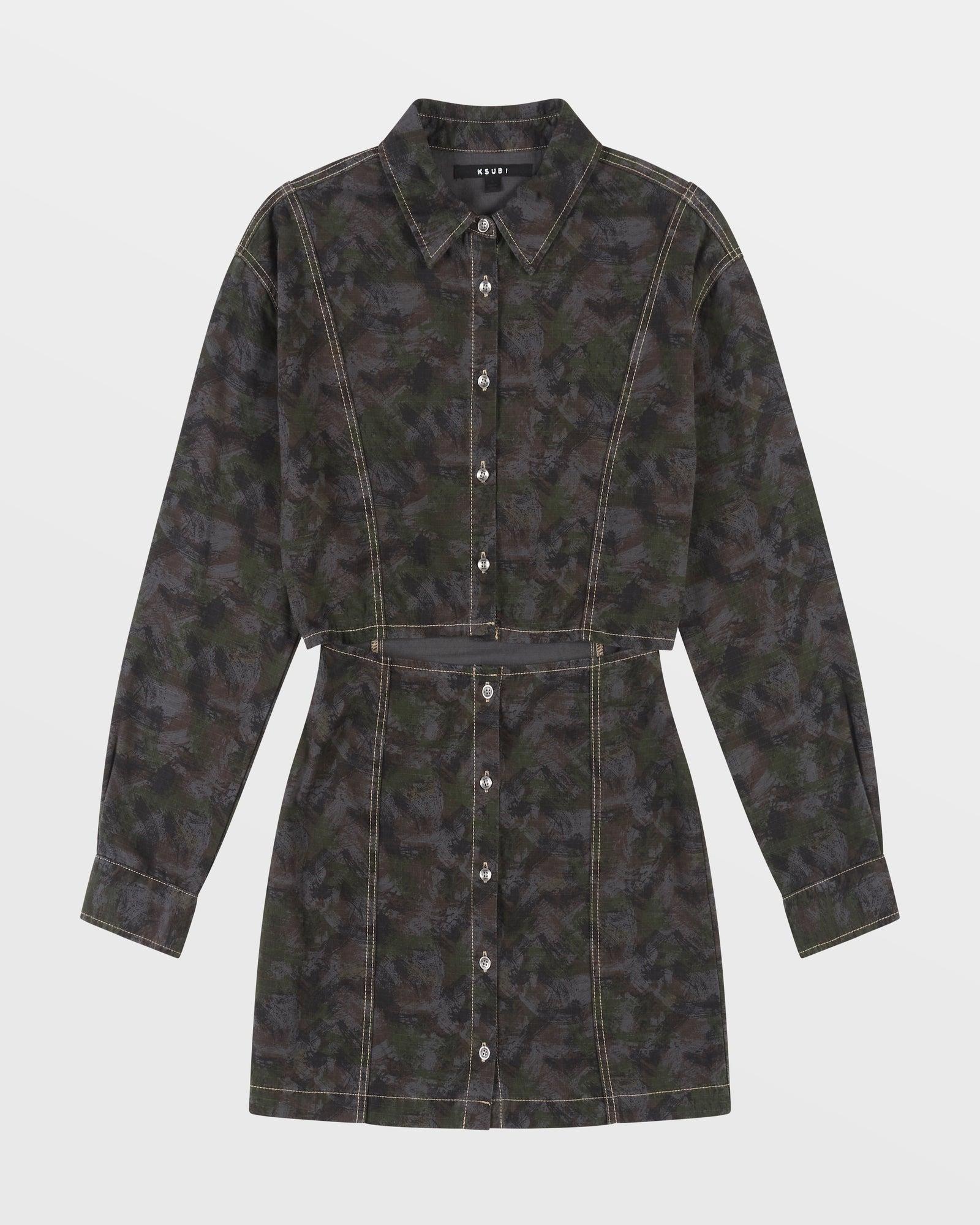 CUTOUT SHIRT DRESS CAMO Female Product Image