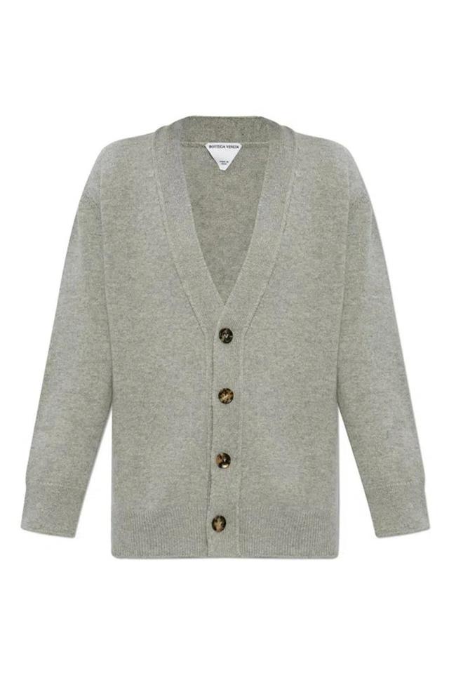 Patch Embellished Relaxed Fit Cardigan In Grey Product Image