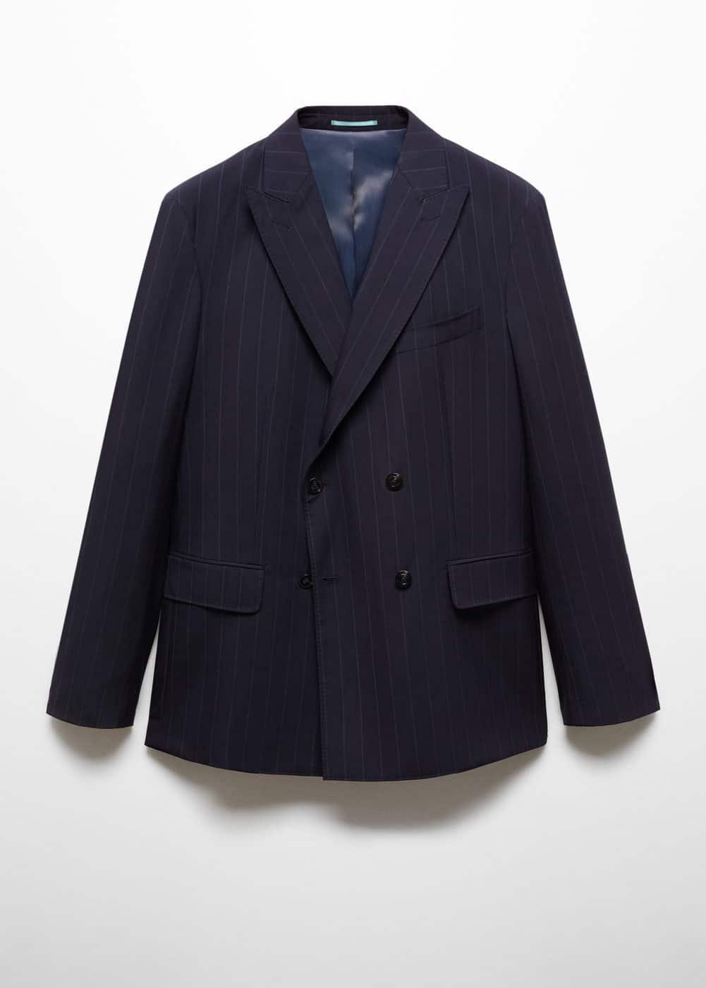 MANGO MAN - Wool pinstripe double-breasted suit blazer dark navyMen Product Image