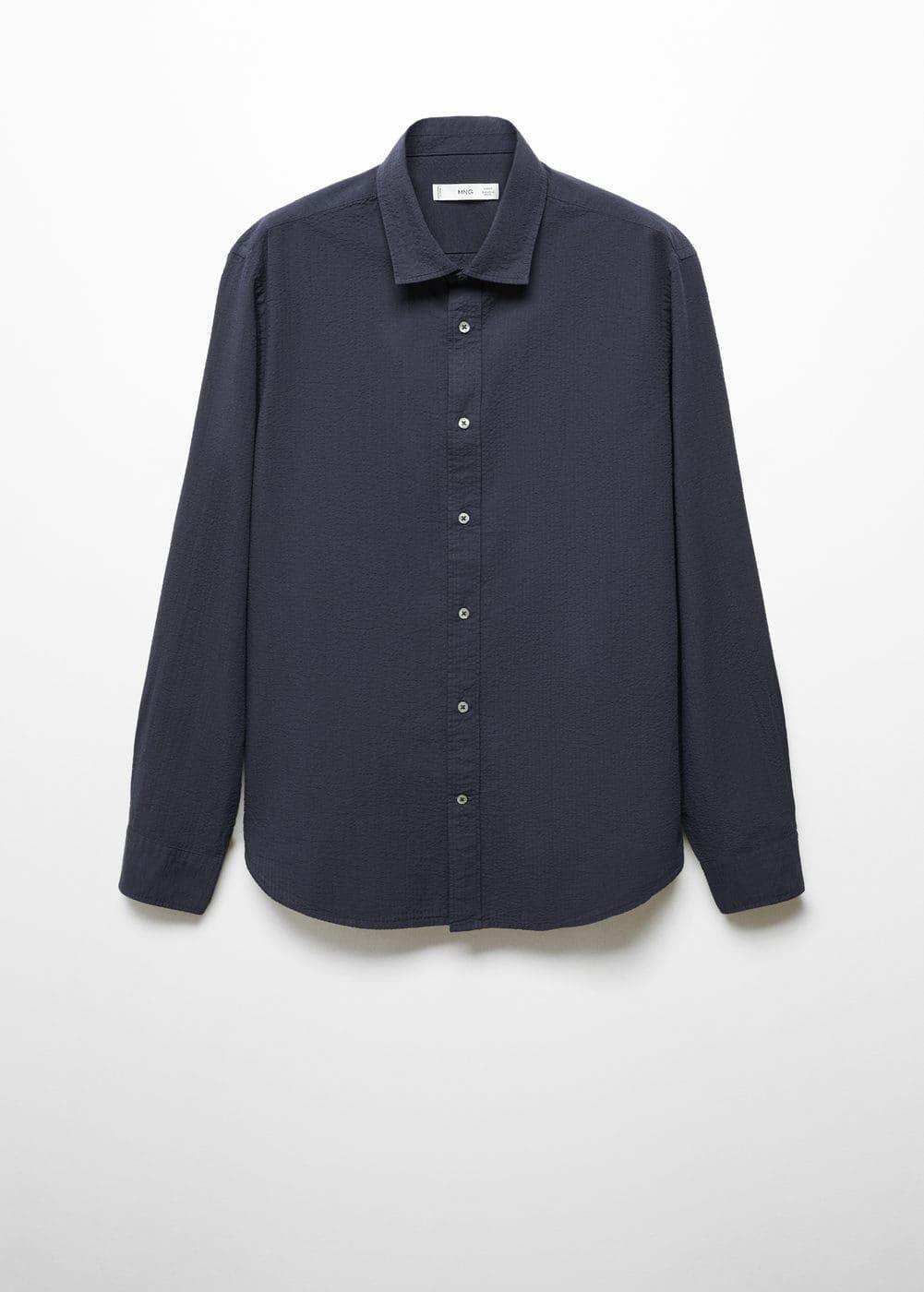 MANGO MAN - 100% seersucker cotton shirt dark navyMen Product Image