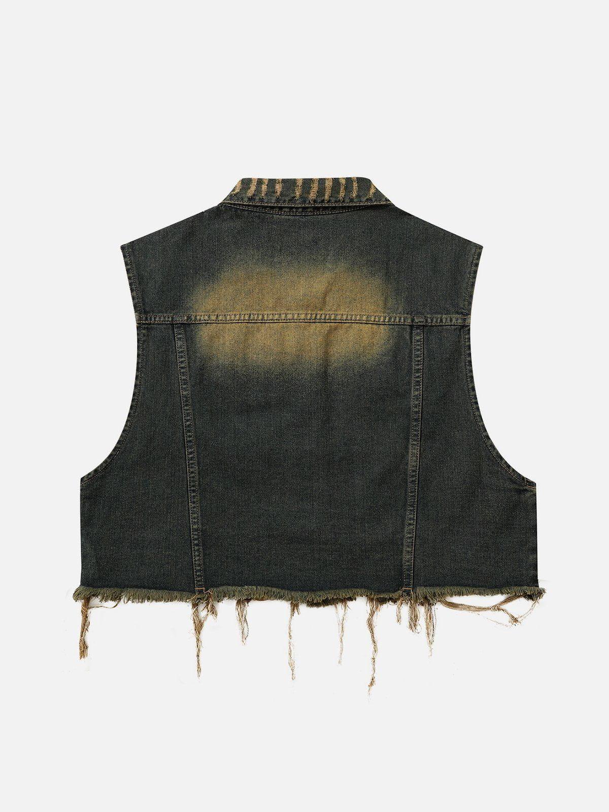 Aelfric Eden Distressed Fringe Washed Denim Vest Product Image