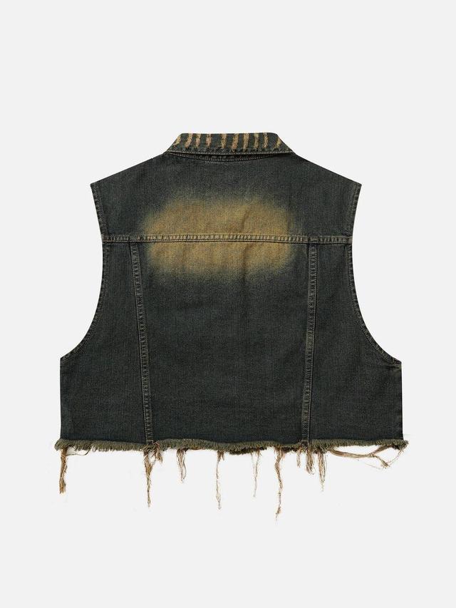 Aelfric Eden Distressed Fringe Washed Denim Vest Product Image