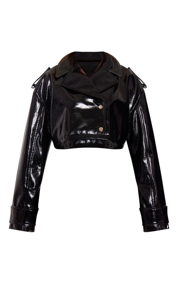 Black Patent Faux Leather Cropped Trench Product Image