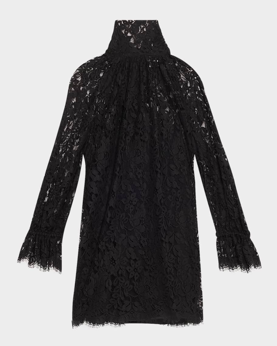 Turtleneck Long-Sleeve Lace Shift Dress Product Image