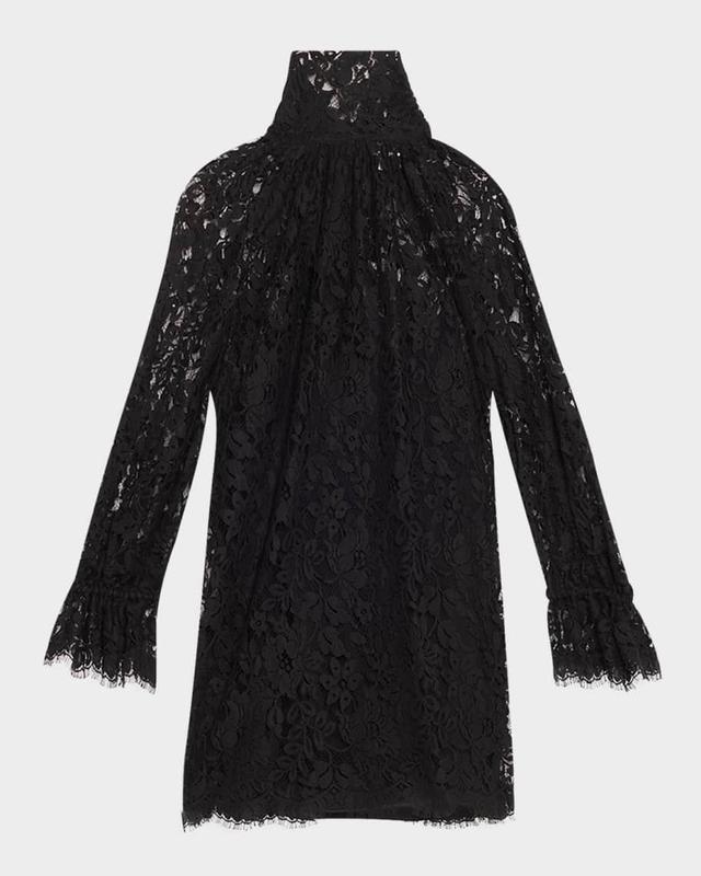 Turtleneck Long-Sleeve Lace Shift Dress Product Image