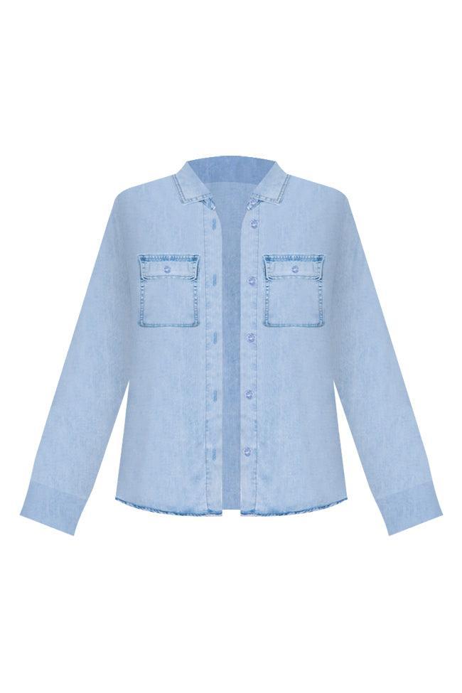 Tell Me Anything Chambray Light Wash Button Front Blouse FINAL SALE Product Image