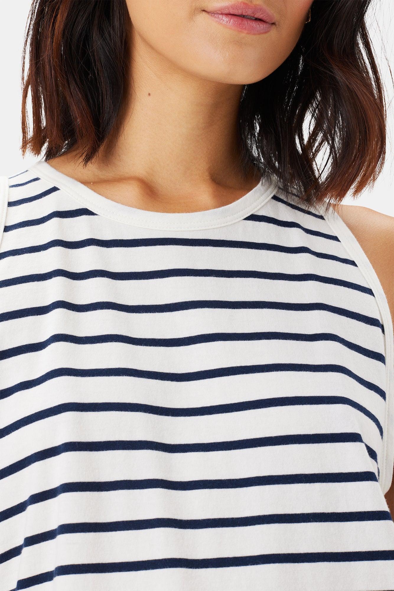 Jillian Organic Cotton Tank - Ivory Navy Stripe Product Image