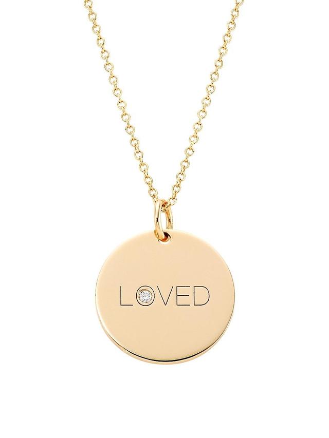 Womens 14K Yellow Gold & 0.015 TCW Diamond Loved Disc Pendant Necklace Product Image