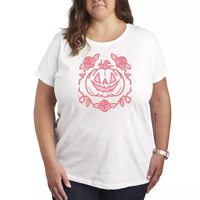 Plus Size Coquette Pumpkin Rose Graphic Tee, Womens Grey Green Product Image