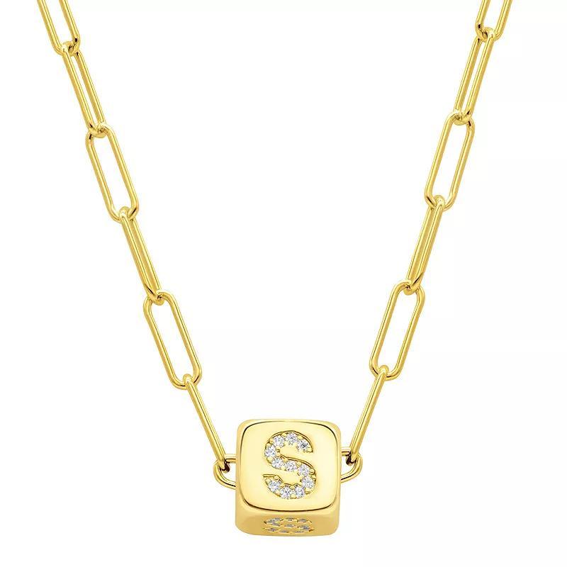 Adornia Gold Tone Cubic Zirconia Adjustable Initial Cube Paperclip Necklace, Womens Product Image