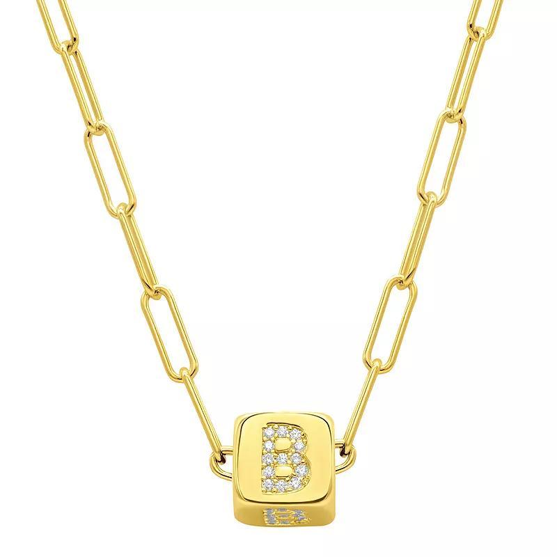 Adornia Gold Tone Cubic Zirconia Adjustable Initial Cube Paperclip Necklace, Womens Product Image