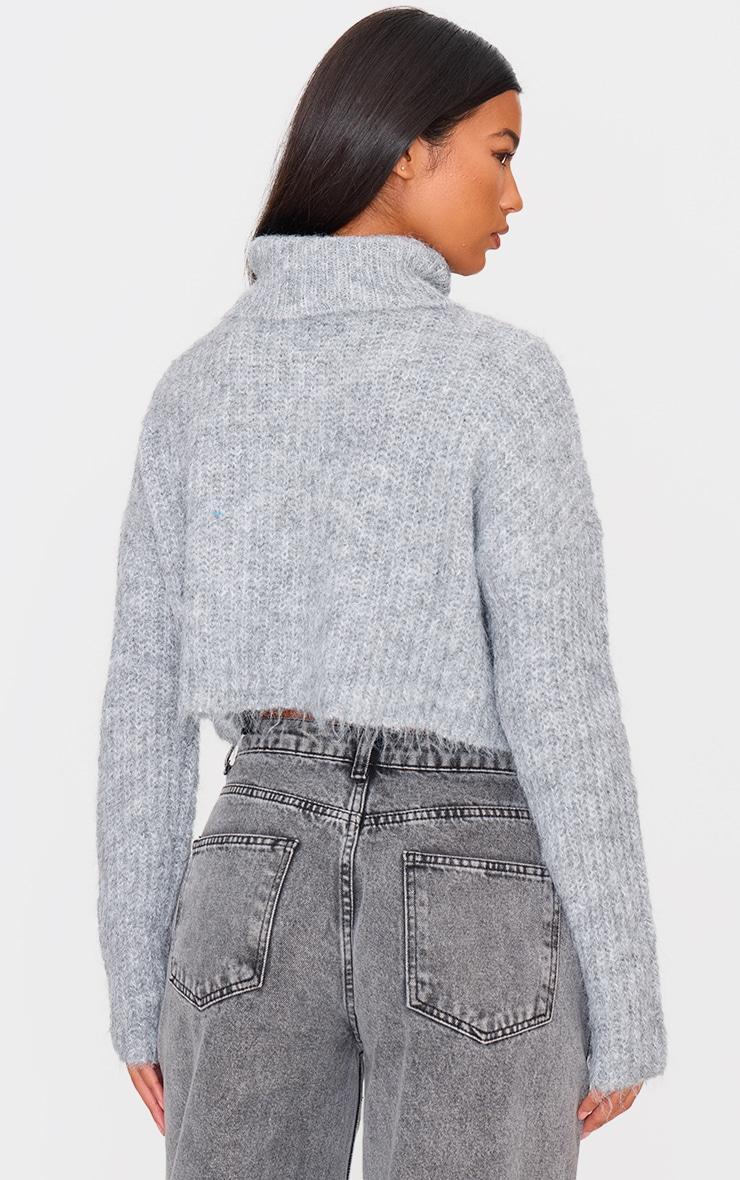 Grey Eyelash Knit High Neck Sweater Product Image