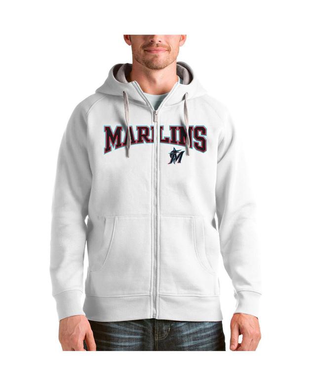 Antigua Mens White Miami Marlins Team Logo Victory Full-Zip Hoodie Product Image