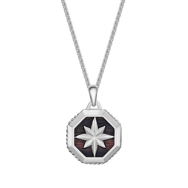 Mens LYNX Stainless Steel & Ebony Wooden Starburst Pendant Necklace Two Tone Product Image