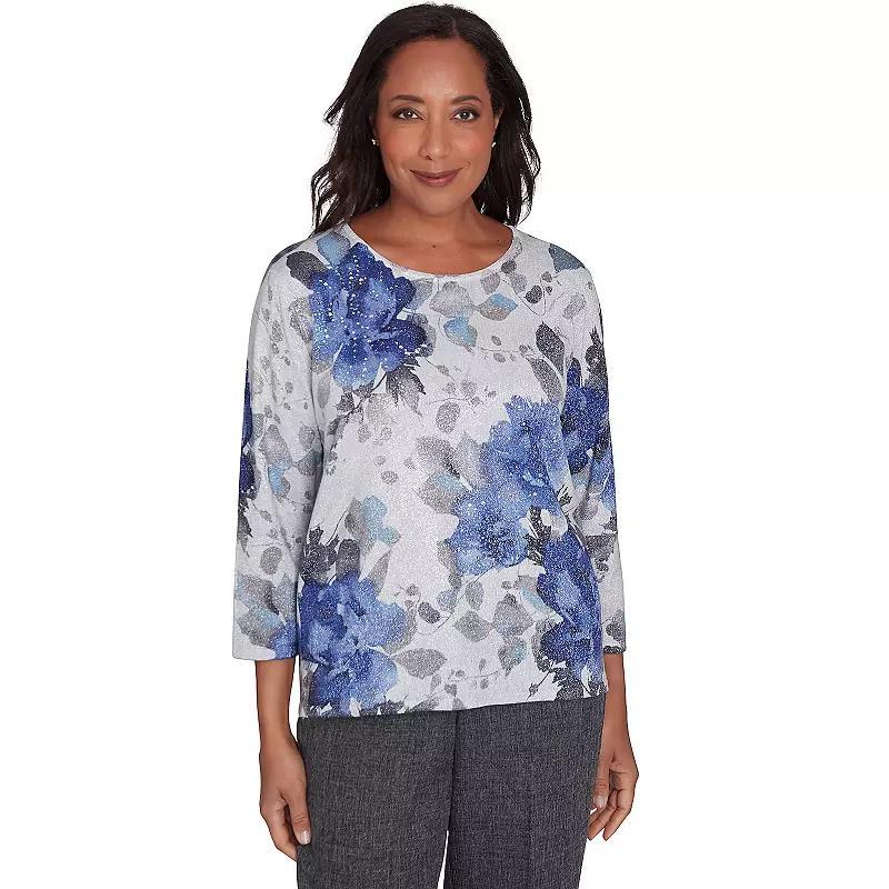 Womens Alfred Dunner Watercolor Floral Shimmer Top Product Image