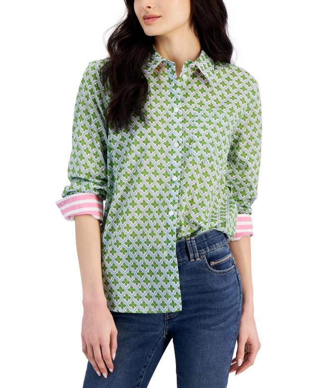 Nautica Jeans Womens Printed Long-Sleeve Cotton Shirt Product Image