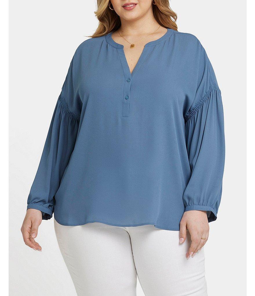 NYDJ Plus Size Paulina Solid Peasant Blouse Product Image