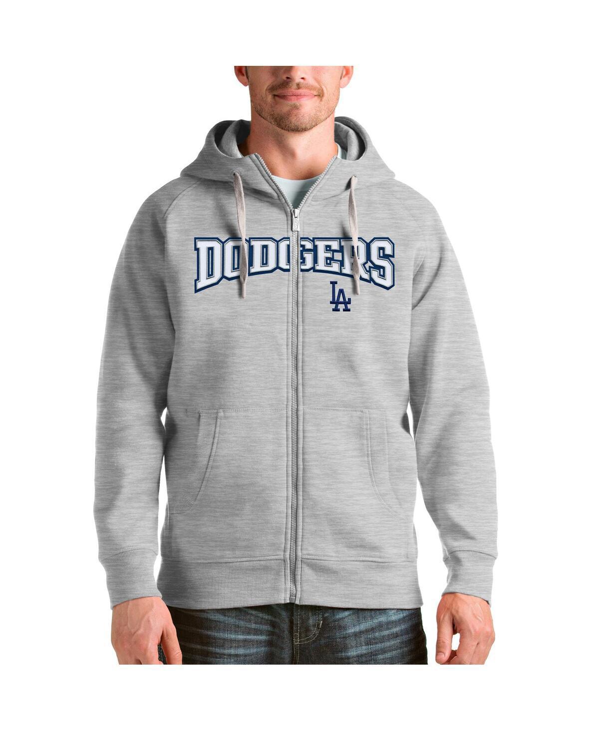 Antigua Mens Heather Gray Los Angeles Dodgers Team Logo Victory Full-Zip Hoodie Product Image