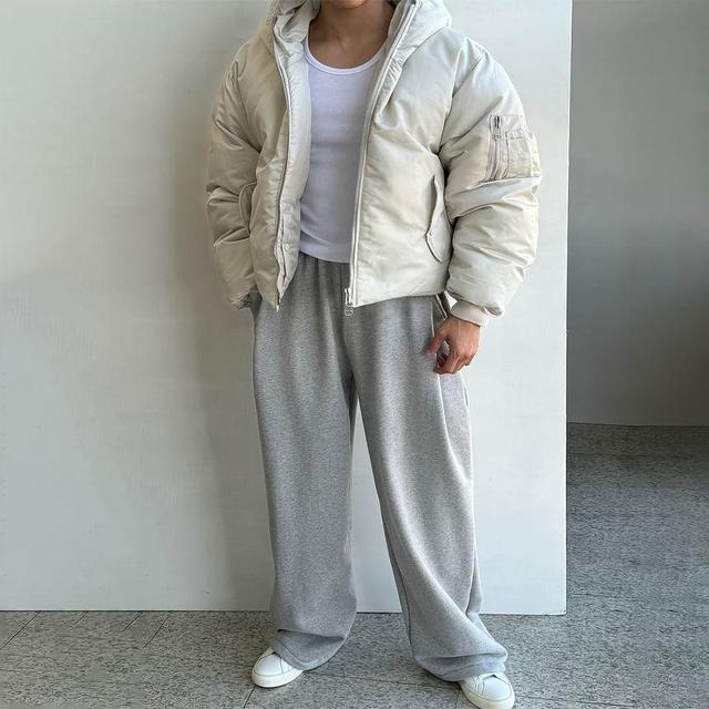 Plain Hooded Zip-Up Bomber Jacket Product Image