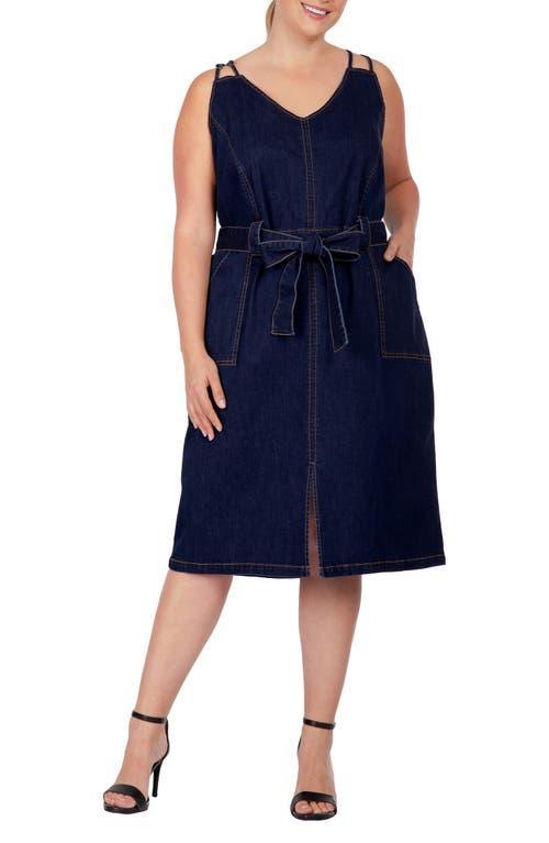 Standards & Practices Double Strap Tie Waist Denim Midi Dress Product Image